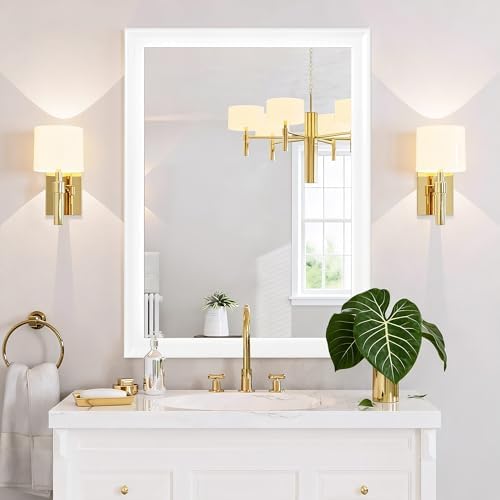 Tanmicoshomy White Rectangle Bathroom Wall Mirror 30x40 Inch by Tanmicoshomy