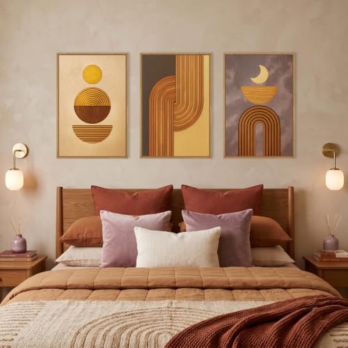 Large Boho Woodcut Framed Canvas Wall Art, Mid Century Modern Wall Decor - Image 5
