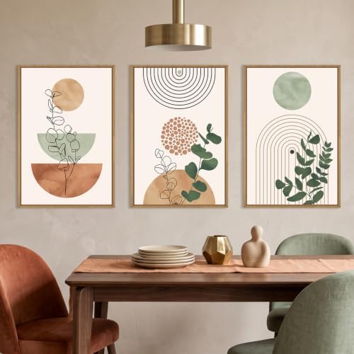 Boho Abstract Terracotta Green Framed Canvas Wall Art Set -24"x36"x3 - Image 2