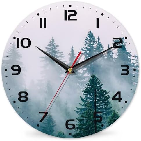 Clock for Living Room, Misty Forest Wall Clocks Wooden Wall Clock Art Hanging by DEMACYA