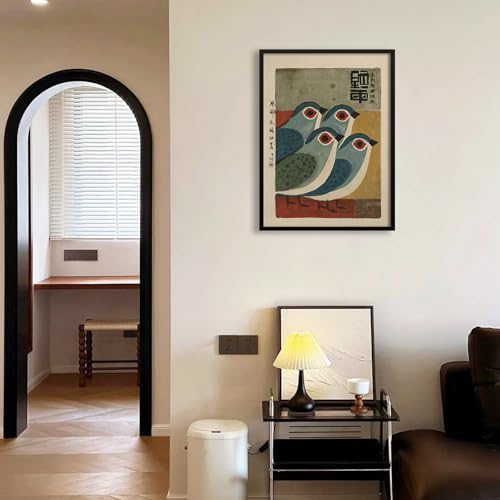 Mid Century Japanese Bird Wall Art Retro Blue Bird Canvas Poster 24x36 inch - Image 4