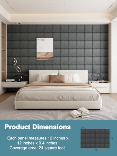 AKUMAX 24 Pack Acoustic Wall Panels, 11.8 x 11.8 x 0.4 in Peel-and-Stick PET - Image 4