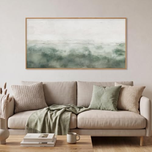 Large Abstract Grey Green Framed Canvas Wall Art- 20"x40"x1 - Image 2