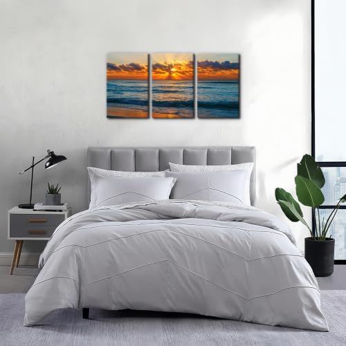 Pacimo 3 Pieces Sunset Tropical Beach Modern Canvas Wall Art Gallery Wrapped - Image 4