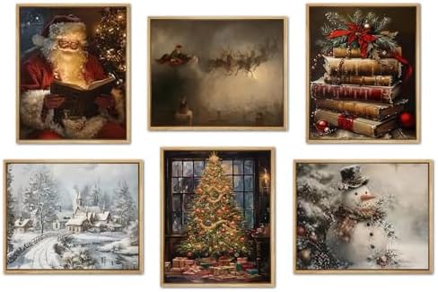 Vintage Christmas Santa Poster Set of 6, Santa Claus Pictures Wall Art by MynotixWallArt