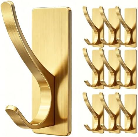 10 Pack Brushed Gold Self Adhesive Coat Hooks by pickpiff