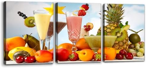Pacimo Canvas Art Wall Decor 3 Pieces Summer Fruits Milkshake Smoothie on Table by Pacimo
