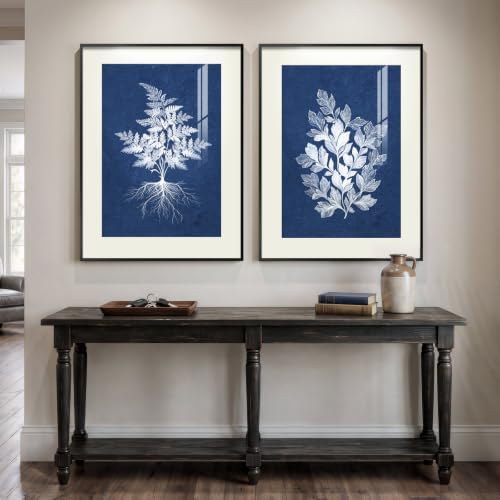 Large Framed Vintage Navy Blue Botanical Wall Art by Cuspin