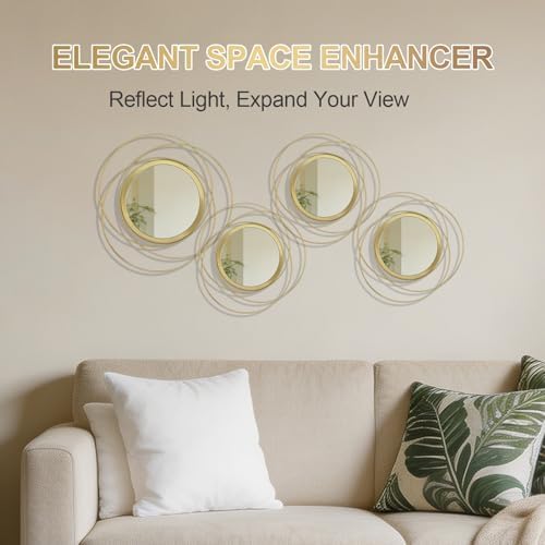 4 Piece Gold Round Wall Mirror Set Modern Metal Circles - Image 7