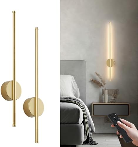 KARTOOSH Battery Operated Modern Wall Sconce Set of Two, 23.6 Inch Gold by KARTOOSH
