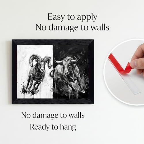 Framed Canvas Wall Art Mixed Media Charging Bull and Mountain Ram Monochrome - Image 2