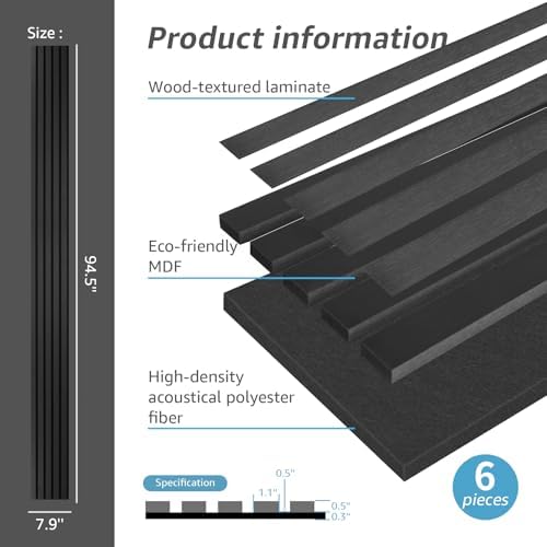 Art3d 6-Pack Soundproof Wood Slat Wall Panel, 94.5 x 7.9 in, Matte Black - Image 4
