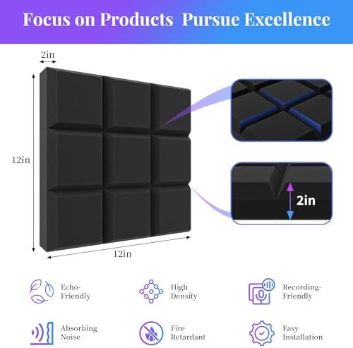 JBER 24 Pack Acoustic Foam Panels, 9 Blocks Studio Foam Sound Insulation - Image 2