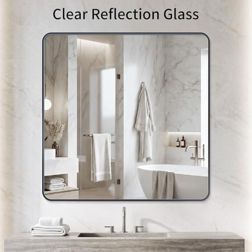 Bathroom Mirror 40"x40" Matte Black Rectangle Bathroom Wall Mirror - Image 3