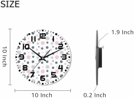 Polka Dot Pattern Wall Clock Pink Gray White Battery Powered Wall Clock Silent - Image 2