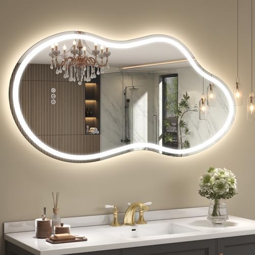 SMIROR 40x24 Irregular Led Lighted Bathroom Vanity Mirror by SMIROR