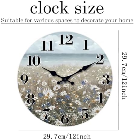 XFM 12 Inch Vintage Daisy Wildflowers Wall Clocks Battery Operated - Image 4