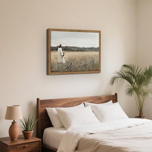 Framed Christian Wall Art Jesus and Girl, Vintage Flower landscape Jesus Wall - Image 6