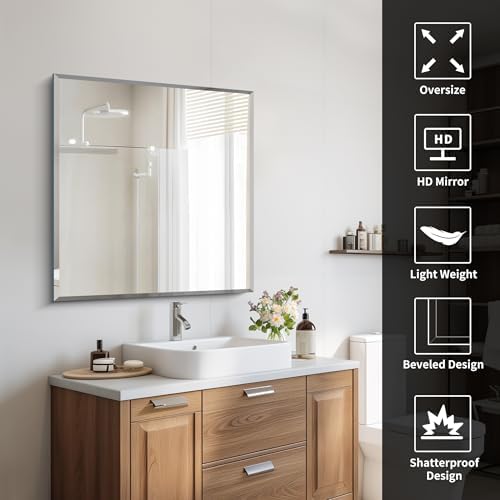 CILIBER Beveled Mirror, 30x30 Frameless Beveled Bathroom Mirrors - Image 4