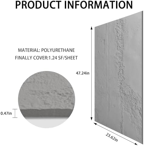 PU 3D Wall Panels Cement Texture, 4 Pieces, 47.24 × 23.62 inch - Image 2