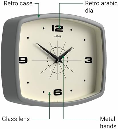 JONES CLOCKS® Movie wall Clock | Rectangular Retro Clock | 10" | Gray | Cool - Image 6