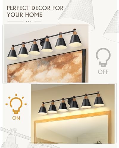 FEMILA Black 6 Light Bathroom Vanity Light, Vintage Bathroom Light Fixtures - Image 6