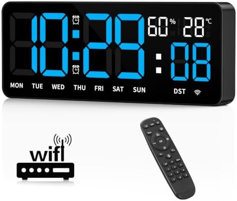 WiFi Digital Clock 12", Digital Wall Clock WiFi Sync by Tempospark