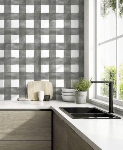 Grey Wallpaper Peel and Stick Plaid Modern Wall Paper Checkered Gingham Contact - Image 4