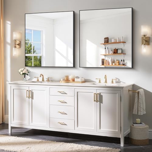YIROMAN Bathroom Mirror 36"x40", Matte Black Bathroom Mirror - Image 2