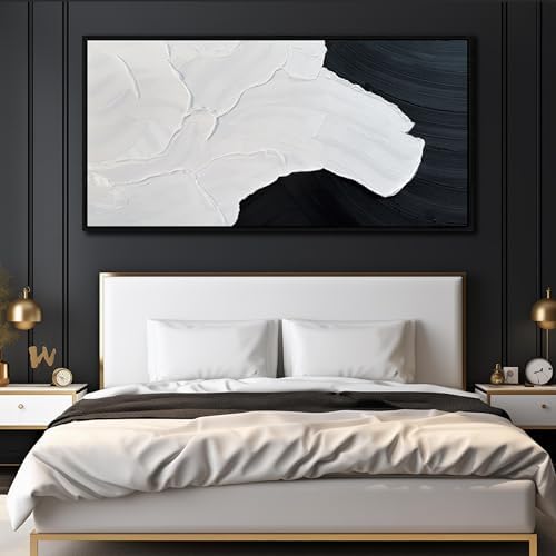 Black and White Abstract Wall Art Textured Oil Paintings 39x79 Inch - Image 3