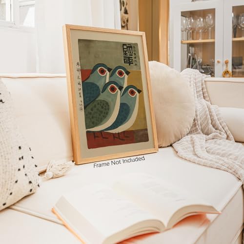 Japanese Mid Century Blue Bird Posters Prints Vintage Animal Canvas Wall Art - Image 3