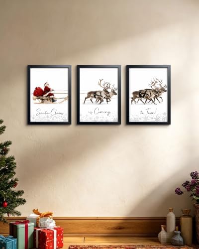 Framed Christmas Wall Art Set of 3, Winter Christmas Wall Decor, Santa Claus - Image 7