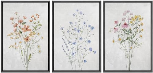 MUDECOR Framed Canvas Print Wall Art Botanical Elegance Trio of Floral by MUDECOR