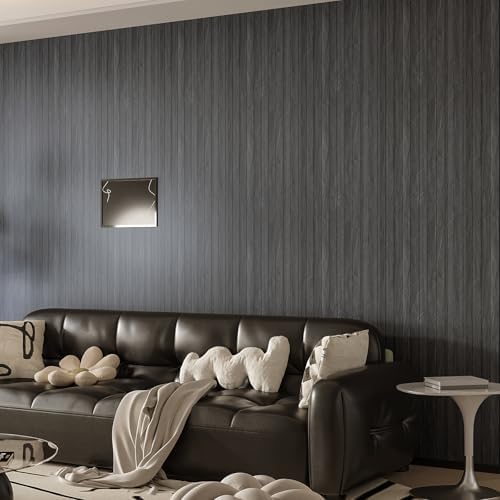 Black Grey Wood Grain 3D Wall Panels Peel and Stick Acoustic PVC Wood Slat - Image 5