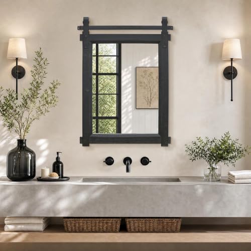 Besdomus Rustic Bathroom Vanity Mirror: 22"x30" Black Farmhouse Barn Door - Image 5