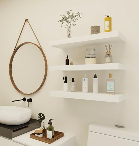 Vervida® White Floating Wall Shelves 24in Deep Set of 3 Modern 37 Lbs - Image 5