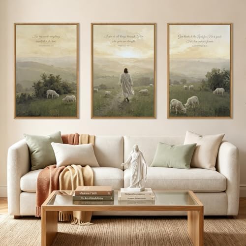 BINCUE Large Christian Wall Art Framed Jesus Lamb Artwork Christian Scripture by BINCUE