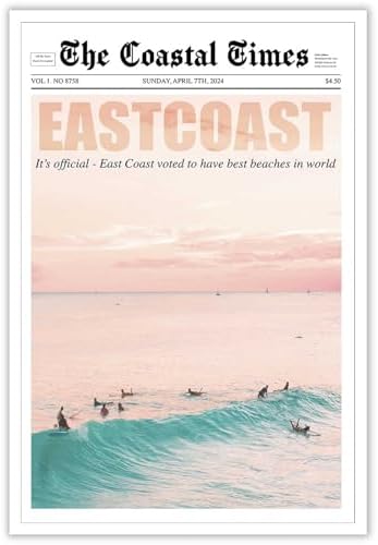 Bittiler Vintage Eastcoast Newspaper Surf Beachy Posters Orange And Blue Beach by Bittiler