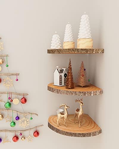 Corner Floating Shelves 3Pcs Wood Corner Shelf Rustic Wall Corner Shelf - Image 4