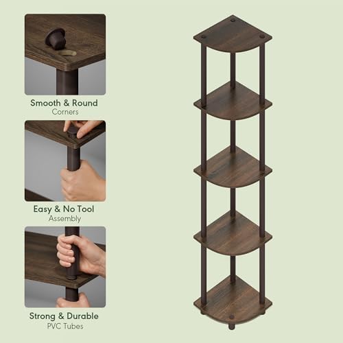 Furinno Turn-N-Tube Corner Shelf, 5-Tier Corner Bookshelf, Open Storage Shelves - Image 6