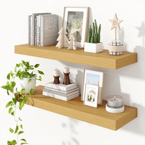 Heimlove Floating Shelves 35.7" W x 10.3" D Oak Set of 2 by Heimlove