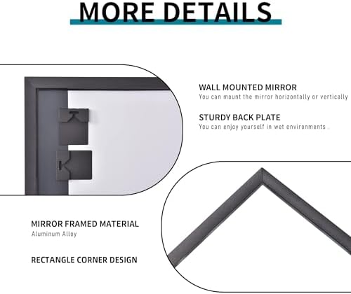 DESBING Black Bathroom Mirror for Wall, 36x48 Inch Rectangle Mirrors - Image 6