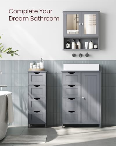 VASAGLE Bathroom Cabinet with Mirror, Wall-Mounted, 2 Mirrored Doors - Image 6