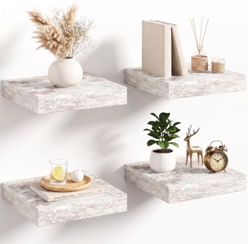 8in Square Floating Shelves 4 PCs, Wall Mounted Display Shelf by Acovy