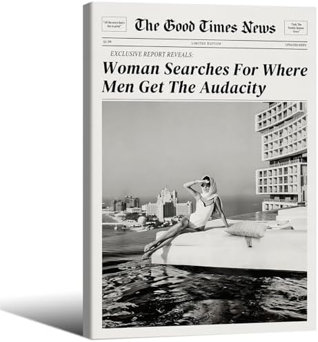 Black and White Newspapers Wall Art 24X36 in Wooden Framed Women Searches by Unknown