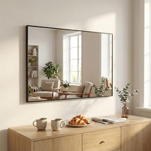 48"x36" Matte Black Large Framed Bathroom Vanity Wall Mirror - Image 3