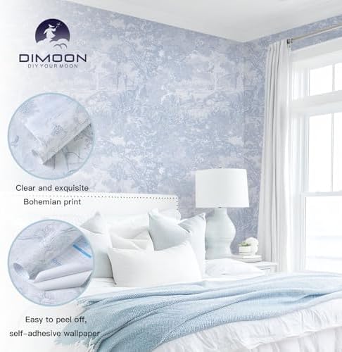 Dimoon 17.3" X 78.7" Peel and Stick Wallpaper Blue White Modern Forest Floral - Image 6