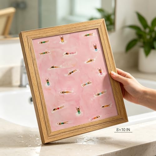 Framed Pink Swimming Pool Wall Art Summer Swimmer Canvas Print Decor - Image 2