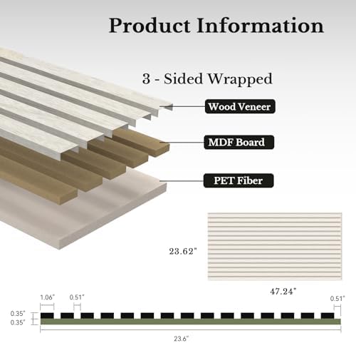 MISSDAY Wood Slat Acoustic Wall Panels, 4 Packs 47.2" x 23.6" White Soundproof - Image 6