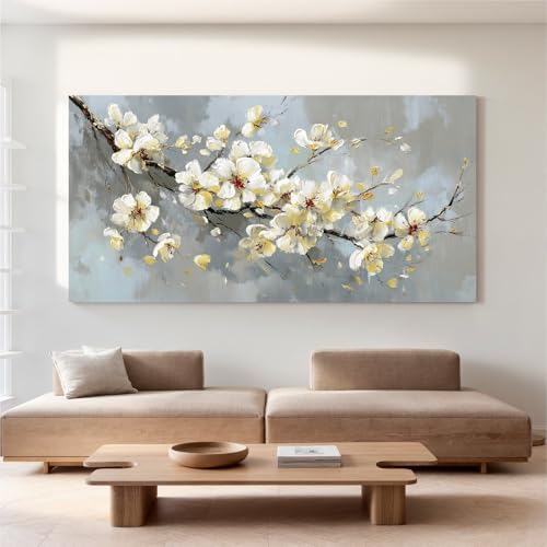 YISXINOAG Beige Flower Floral Wall Art Modern Painting Canvas Print 29"X58" - Image 2